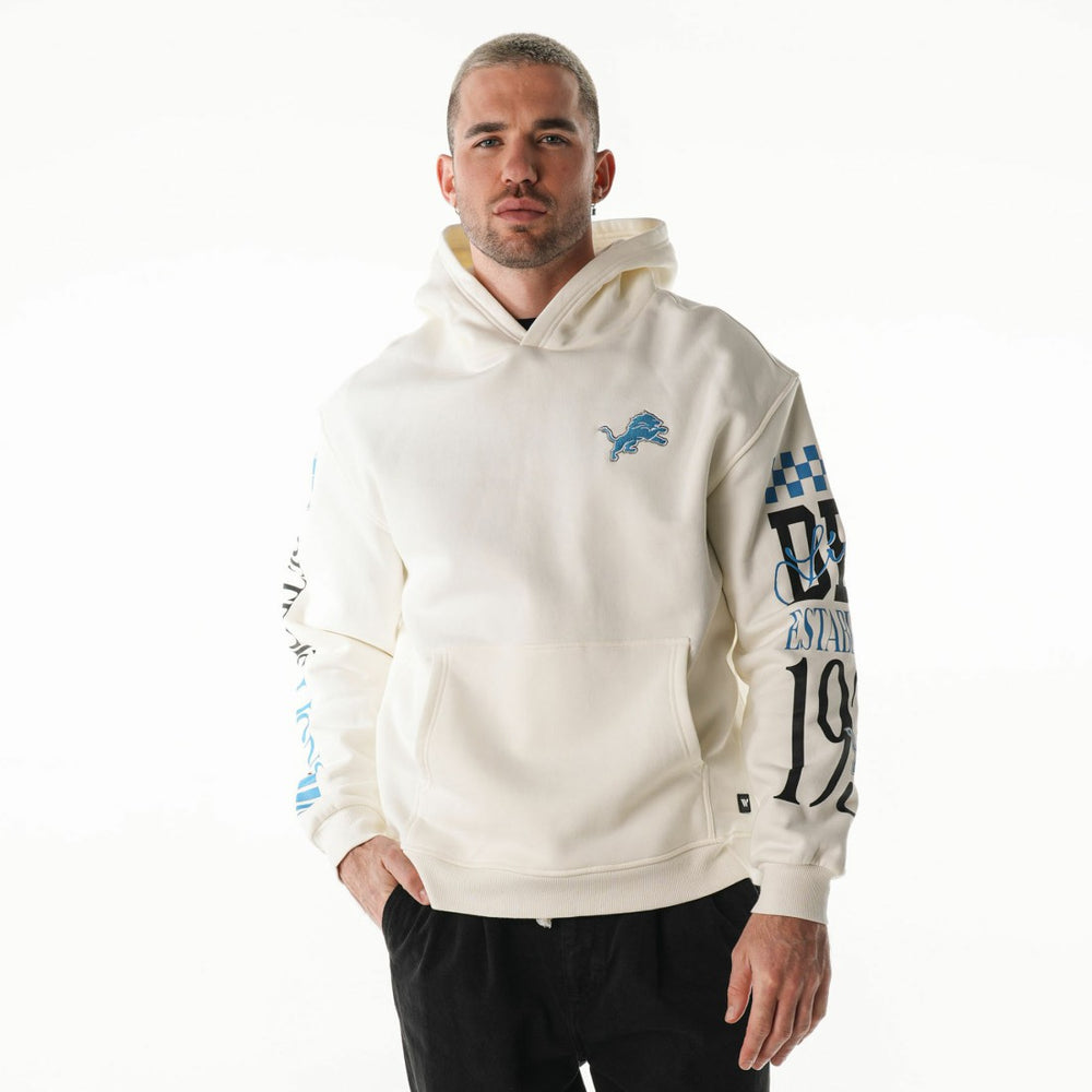 Detroit Lions The Wild Collective Unisex Stacked Graphic Sleeve Fleece Hoodie Cream - NFL
