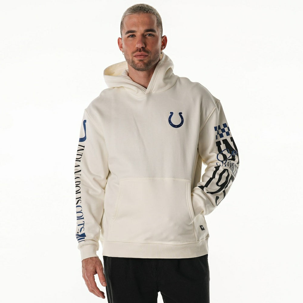 Indianapolis Colts The Wild Collective Unisex Stacked Graphic Sleeve Fleece Hoodie Cream - NFL