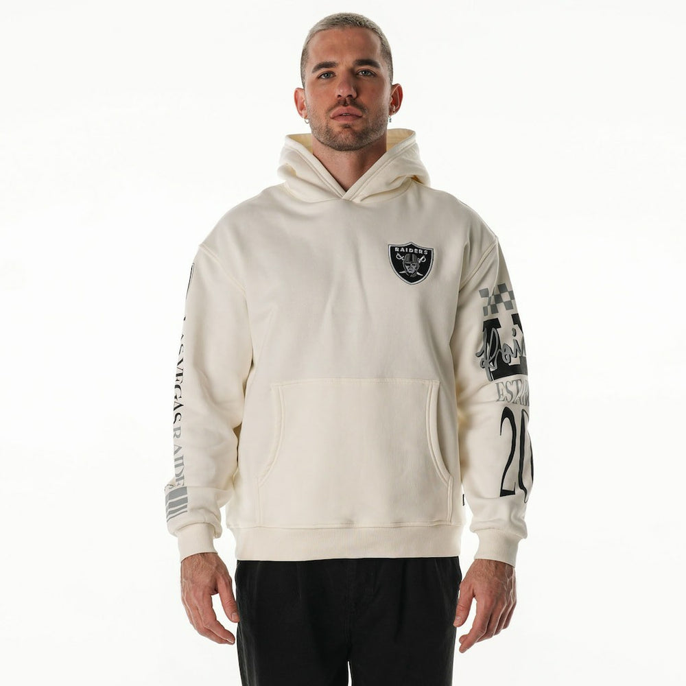 Las Vegas Raiders The Wild Collective Unisex Stacked Graphic Sleeve Fleece Hoodie Cream - NFL
