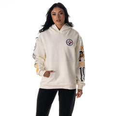 Pittsburgh Steelers The Wild Collective Unisex Stacked Graphic Sleeve Fleece Hoodie Cream - NFL