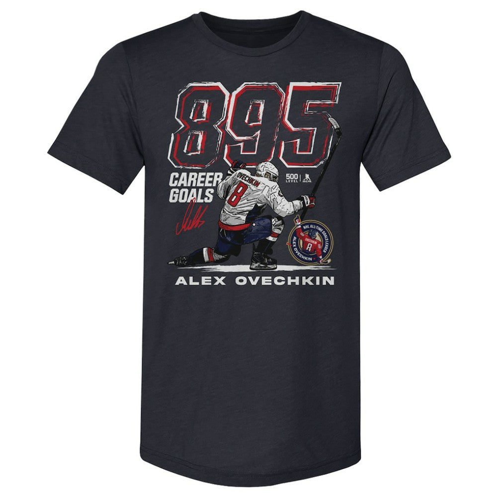 Alexander Ovechkin Washington Capitals 500 Level NHL All-Time Leading Goal Scorer Tri-Blend Grunge T-Shirt Navy