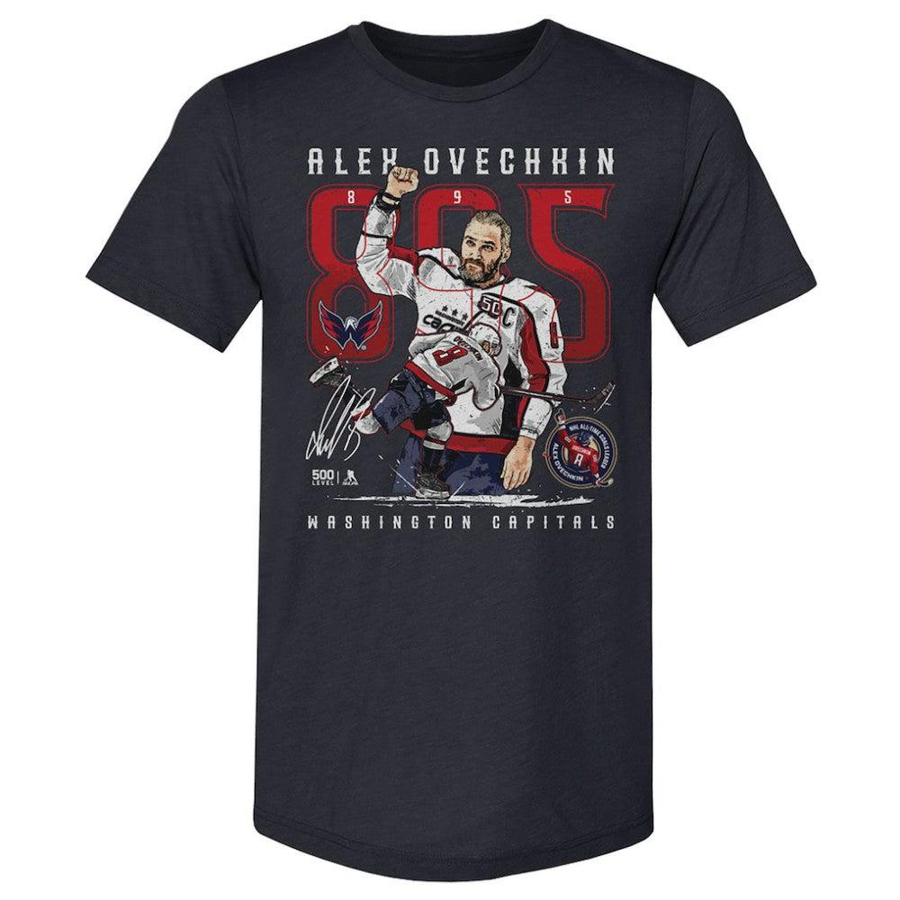 Alexander Ovechkin Washington Capitals 500 Level NHL All-Time Leading Goal Scorer Tri-Blend The Shot T-Shirt Navy