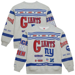 New York Giants All Over Print Vintage Fleece Crewneck Sweatshirt Heather Gray - Mitchell & Ness