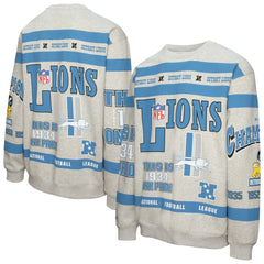 Detroit Lions All Over Print Vintage Fleece Crewneck Sweatshirt Heather Gray - Mitchell & Ness