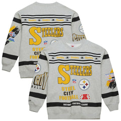 Pittsburgh Steelers All Over Print Vintage Fleece Crewneck Sweatshirt Heather Gray - Mitchell & Ness