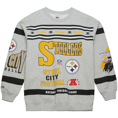 Pittsburgh Steelers All Over Print Vintage Fleece Crewneck Sweatshirt Heather Gray - Mitchell & Ness