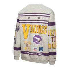 Minnesota Vikings All Over Print Vintage Fleece Crewneck Sweatshirt Heather Gray - Mitchell & Ness