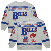 Buffalo Bills All Over Print Vintage Fleece Crewneck Sweatshirt Heather Gray - Mitchell & Ness
