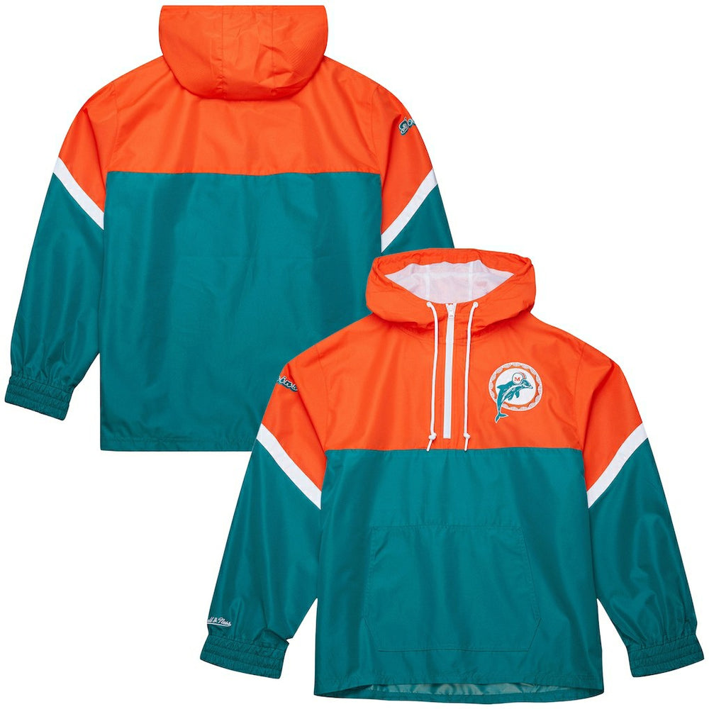 Miami Dolphins Tie Breaker Vintage Logo Lightweight Anorak Half-Zip Windbreaker Orange/Aqua - Mitchell & Ness