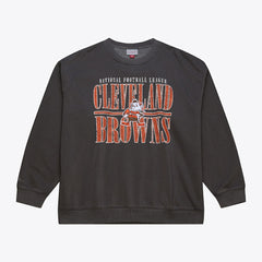Cleveland Browns Downtown Crew Vintage Logo Sweatshirt Black - Mitchell & Ness