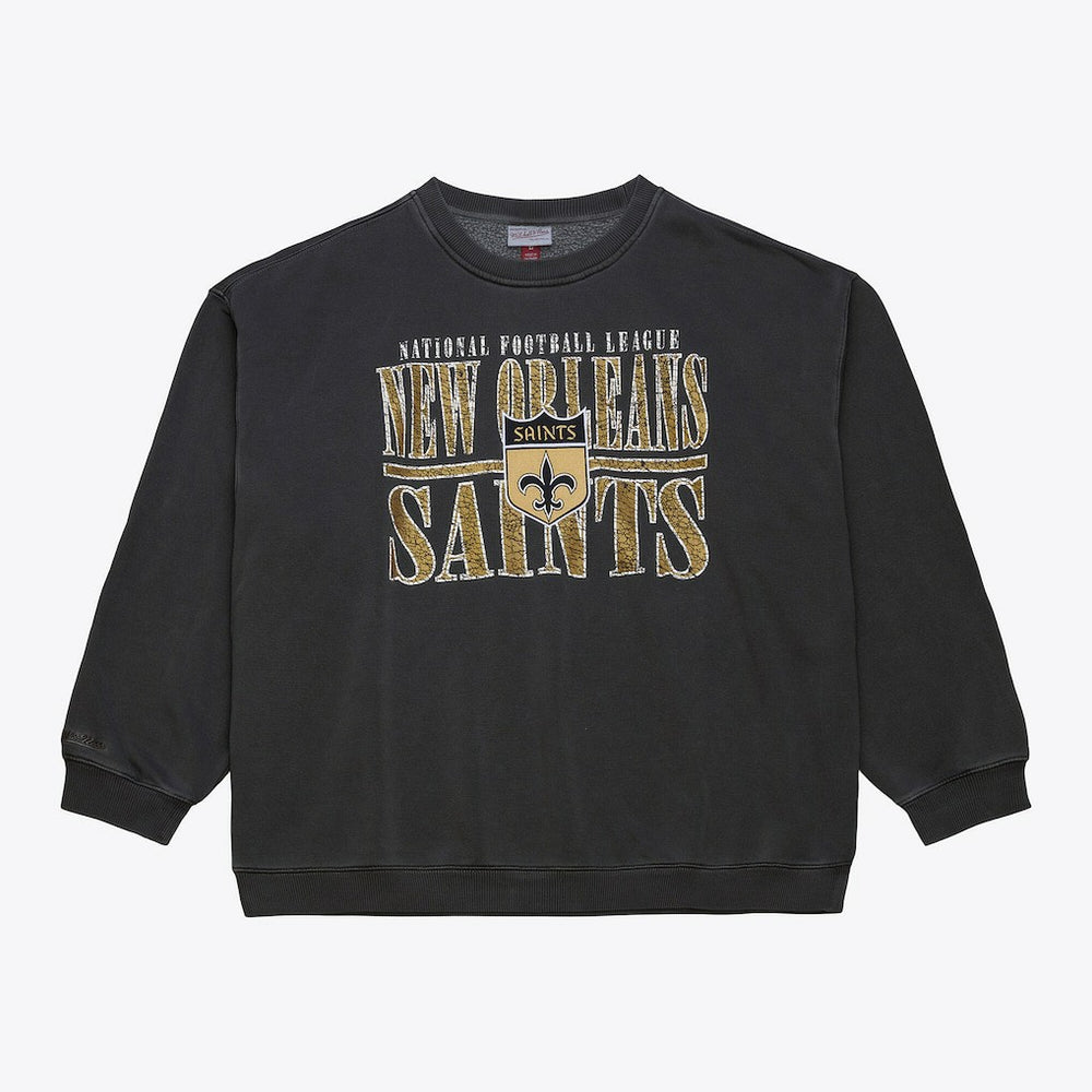 New Orleans Saints Downtown Crew Vintage Logo Sweatshirt Black - Mitchell & Ness