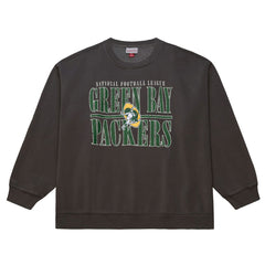 Green Bay Packers Downtown Crew Vintage Logo Sweatshirt Black - Mitchell & Ness
