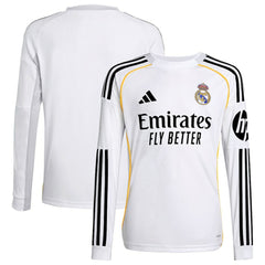 Adidas Real Madrid Youth 2025/26 Home Replica Long Sleeve Jerseys - White