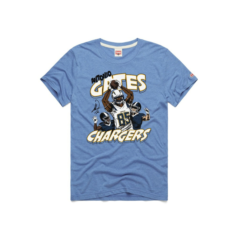 Antonio Gates Los Angeles Chargers Homage Unisex Caricature Retired Player Tri-Blend T-Shirt Powder Blue - NFL