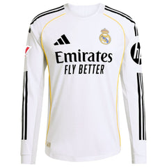 Adidas Real Madrid 2025/26 Home Long Sleeve Custom Jerseys - White