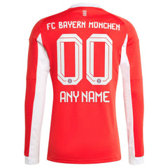 Adidas Bayern Munich 2025/26 Home Replica Long Sleeve Custom Jerseys - Red
