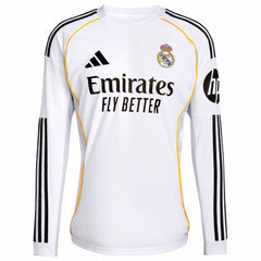 Adidas Real Madrid 2025/26 Home Replica Long Sleeve Custom Jerseys - White
