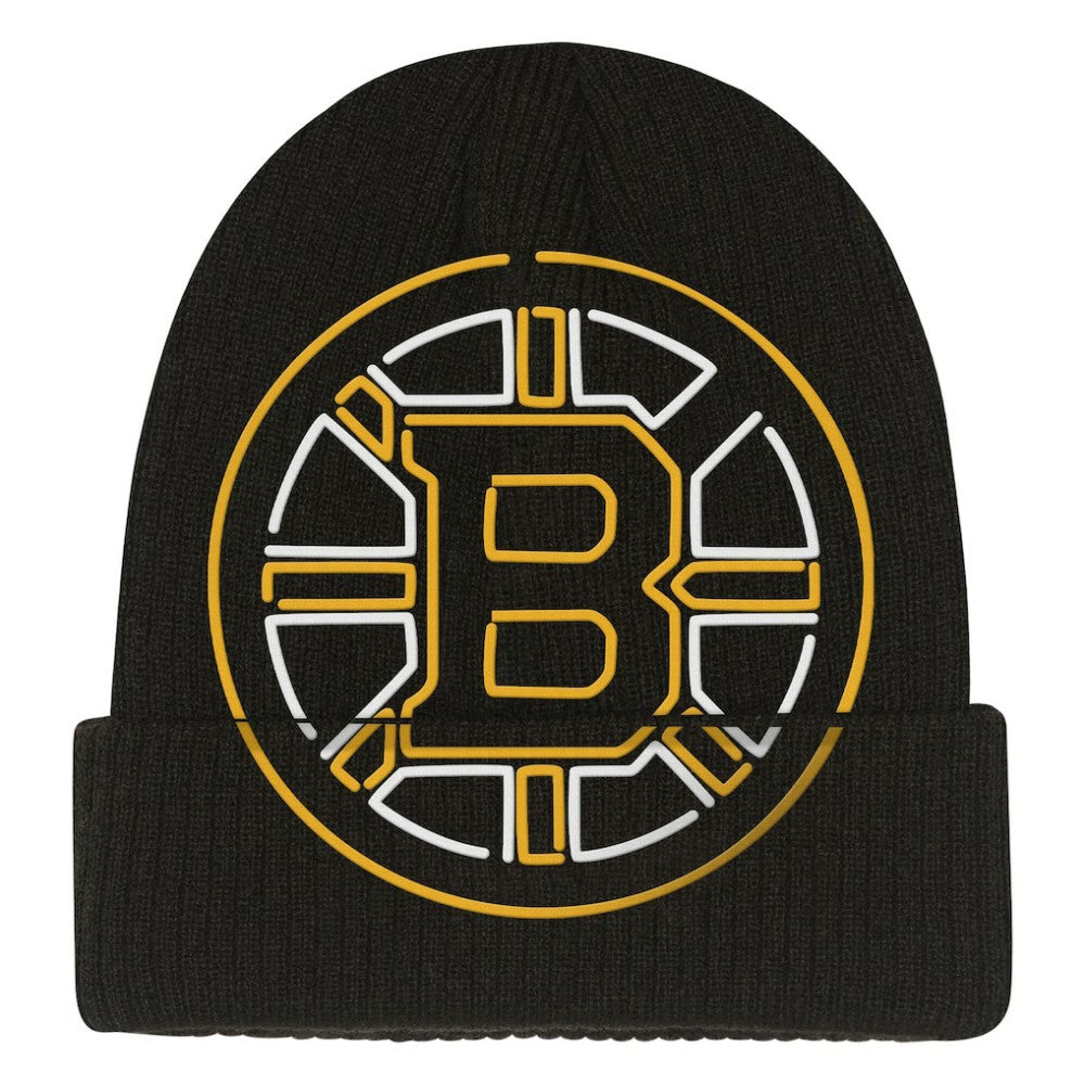 Boston Bruins Mitchell & Ness Youth Neon Line Lights Cuffed Knit Hat Black