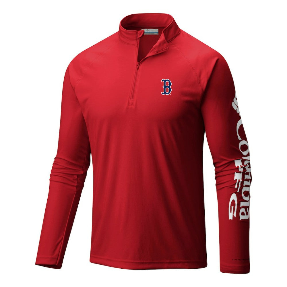 Boston Red Sox Columbia Terminal Tackle Omni-Wick Raglan Quarter-Zip Pullover On Sale