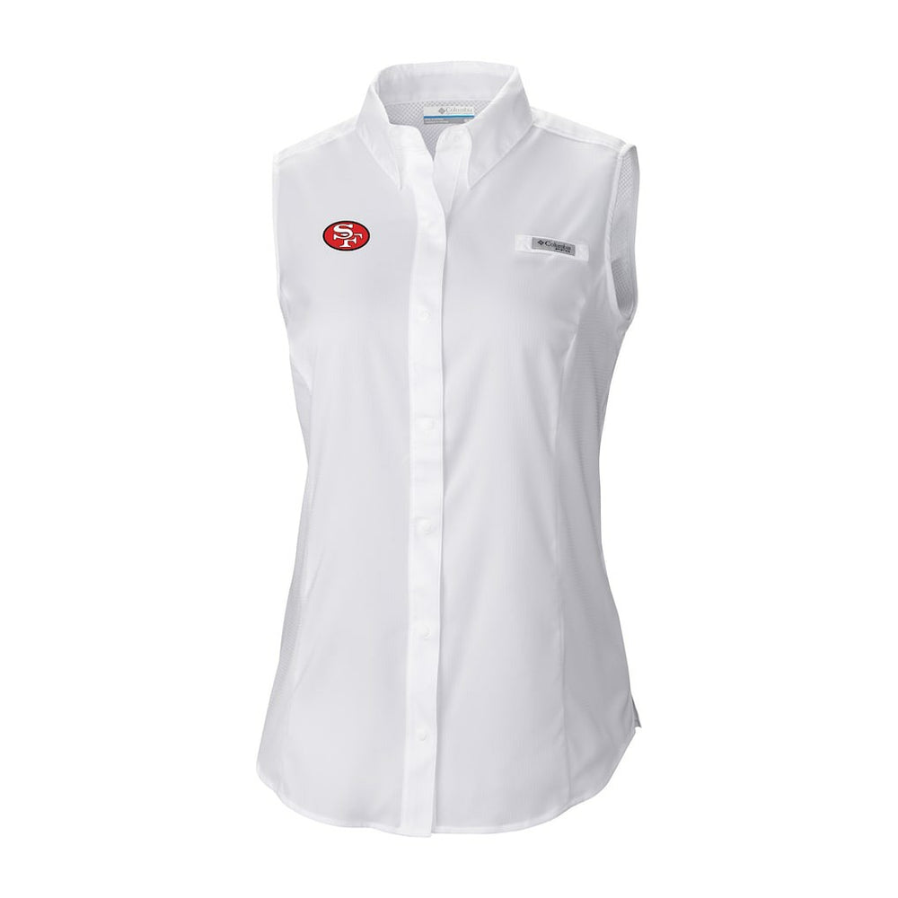 San Francisco 49ers Women's Historic Tamiami Omni-Shade Sleeveless Button-Up Shirt White - Columbia