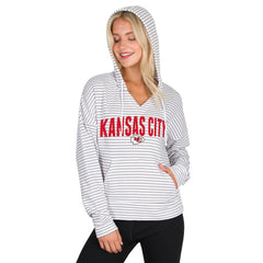 Kansas City Chiefs Concepts Sport Women's Liftoff Striped V-Neck Hoodie White/Gray - NFL