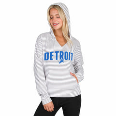 Detroit Lions Concepts Sport Women's Liftoff Striped V-Neck Hoodie White/Gray - NFL