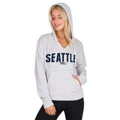 Seattle Seahawks Concepts Sport Women's Liftoff Striped V-Neck Hoodie White/Gray - NFL
