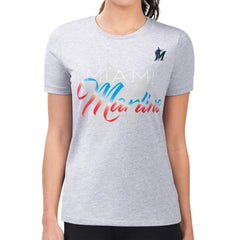 Miami Marlins G-III 4Her by Carl Banks Women's Super-Slim Fit Lightweight Shadow Logo Graphic T-Shirt Near Me