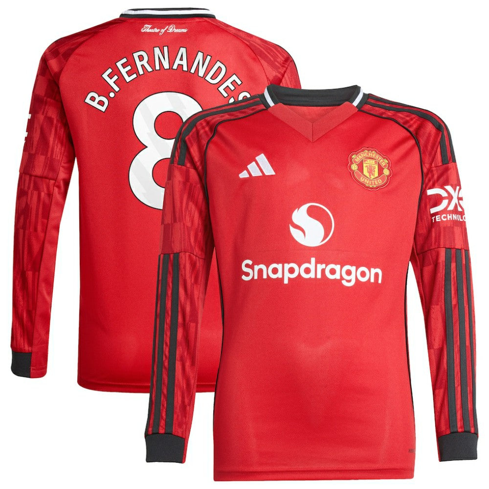 Adidas Bruno Fernandes Manchester United Youth Home 2025/26 Replica Player Long Sleeve Jerseys - Red