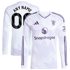Adidas Manchester United 2025/26 Away Replica Long Sleeve Custom Jerseys - White