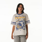 NBA - Golden State Warriors The Wild Collective Women's Vintage Drop Shoulder Oversized Boyfriend T-Shirt - Cream