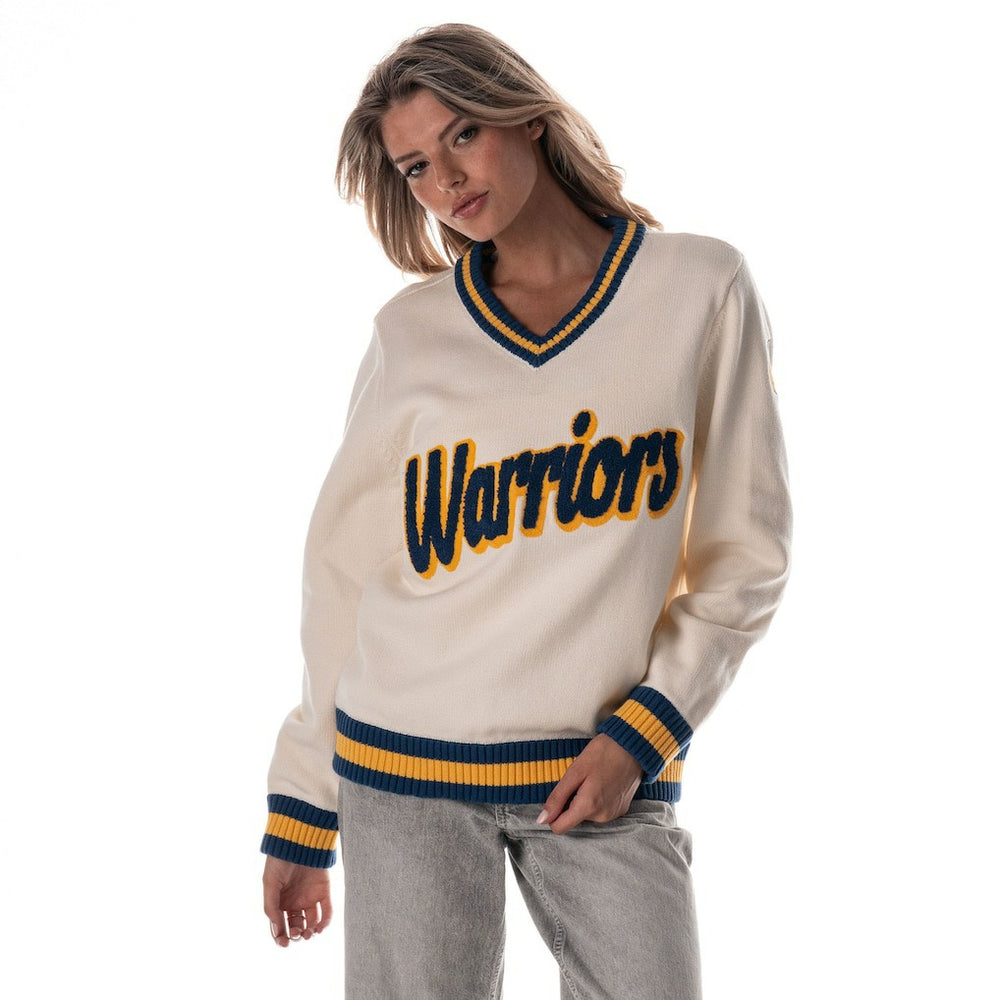 NBA - Golden State Warriors The Wild Collective Women's Jacquard V-Neck Sweater - Cream