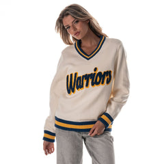 NBA - Golden State Warriors The Wild Collective Women's Jacquard V-Neck Sweater - Cream