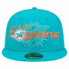 Miami Dolphins New Era Overlap Wordmark 59FIFTY Fitted Hat Aqua - NFL