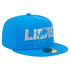 Detroit Lions New Era Overlap Wordmark 59FIFTY Fitted Hat Blue - NFL