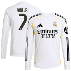 Adidas Vini Jr. Real Madrid 2025/26 Home Long Sleeve Jerseys - White