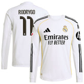 Adidas Rodrygo Real Madrid 2025/26 Home Long Sleeve Jerseys - White