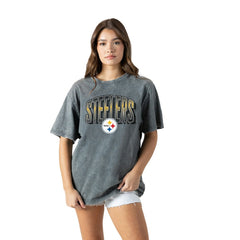 Pittsburgh Steelers Gameday Couture Women's Peak Performance Oversized Snow Wash T-Shirt Gray - NFL