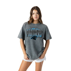 Carolina Panthers Gameday Couture Women's Peak Performance Oversized Snow Wash T-Shirt Gray - NFL