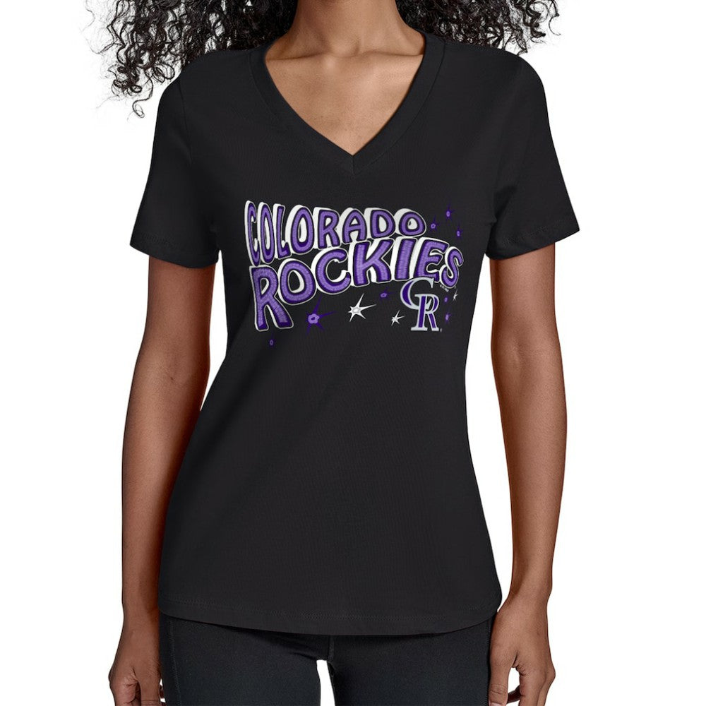 Colorado Rockies Starter Women's Fireworks V-Neck T-Shirt Lifestyle