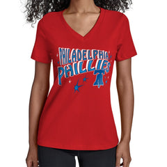 Philadelphia Phillies Starter Women's Fireworks V-Neck T-Shirt Clearance