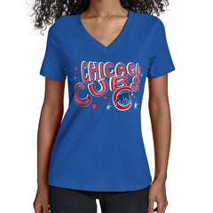 Chicago Cubs Starter Women's Fireworks Team Name V-Neck T-Shirt Near Me