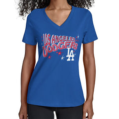 Los Angeles Dodgers Starter Women's Fireworks Team Name V-Neck T-Shirt Online