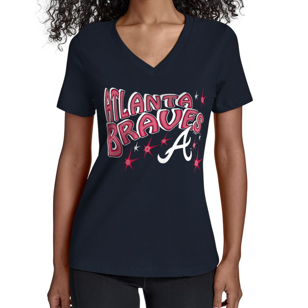 Atlanta Braves Starter Women's Fireworks V-Neck T-Shirt Sale