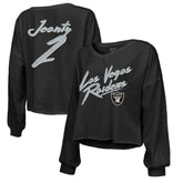 Ashton Jeanty Las Vegas Raiders Majestic Threads Women's Name & Number Off-Shoulder Script Cropped Long Sleeve Relaxed V-Neck T-Shirt Black - NFL