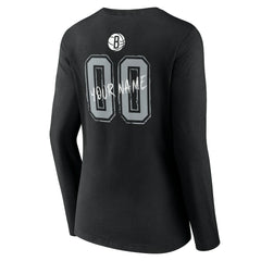 NBA - Brooklyn Nets Women's Hustle Custom Long Sleeve V-Neck T-Shirt - Black
