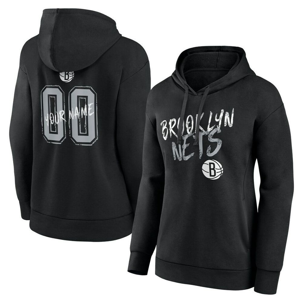 NBA - Brooklyn Nets Women's Hustle Custom Pullover Hoodie - Black