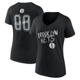 NBA - Brooklyn Nets Women's Hustle Custom V-Neck T-Shirt - Black