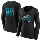 NBA - Charlotte Hornets Women's Hustle Custom Long Sleeve V-Neck T-Shirt - Black