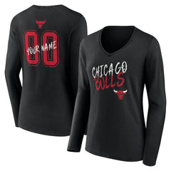 NBA - Chicago Bulls Women's Hustle Custom Long Sleeve V-Neck T-Shirt - Black